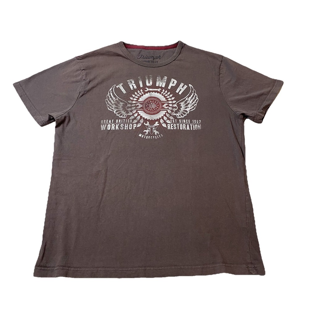 Triumph Motorcycles TShirt Men's Large Boxy Brown Graphic British Up Bike Read*